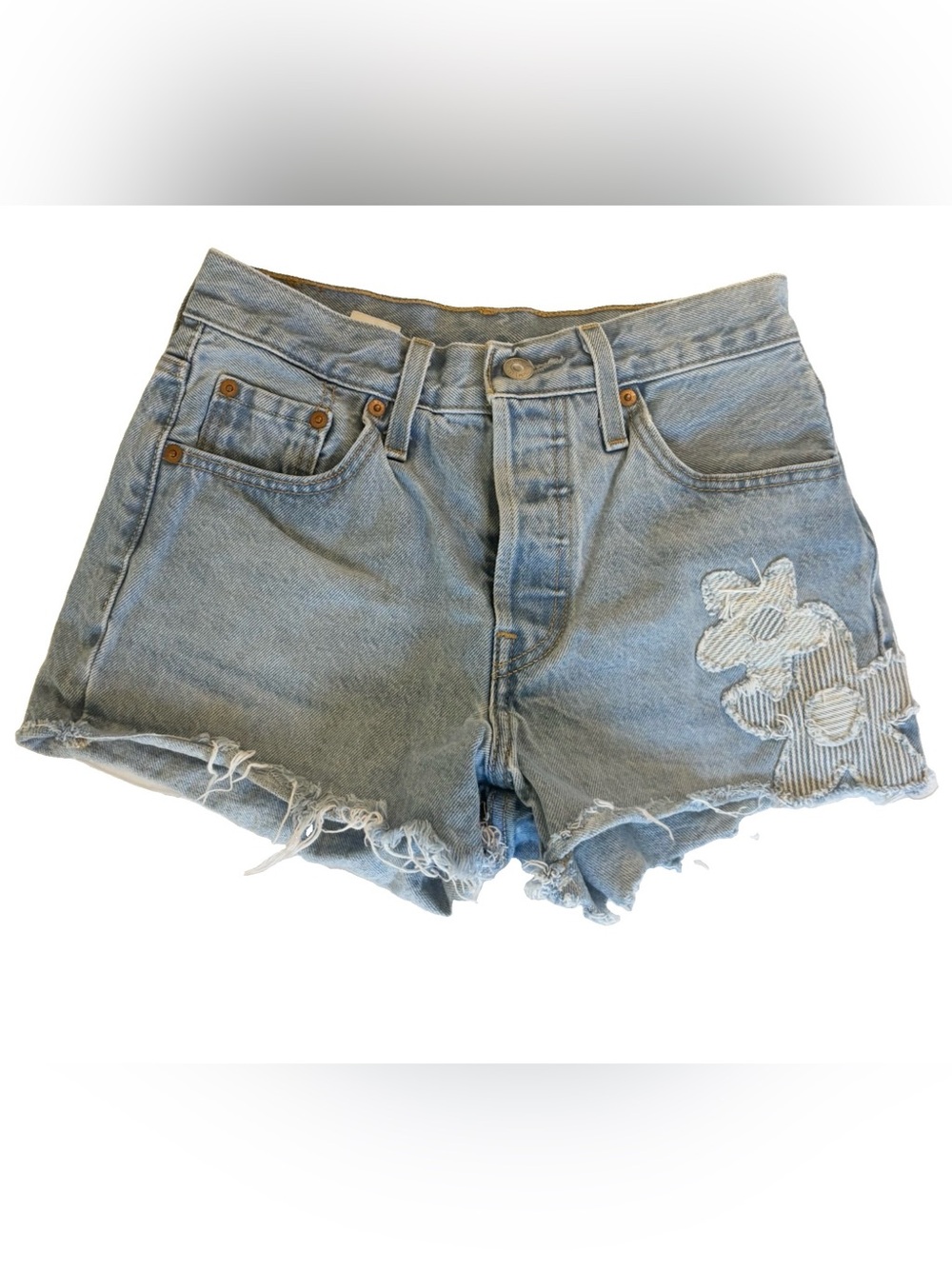 Levi's Light Blue Denim Cutoff Shorts with Floral Patch